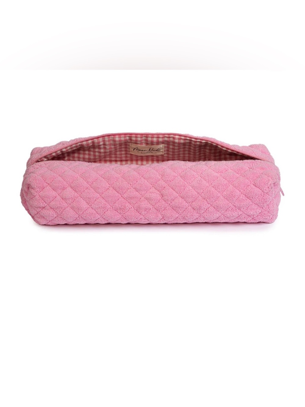 New moon nude Pink terry Quilted Hair tool Pouch with Gingham Lining